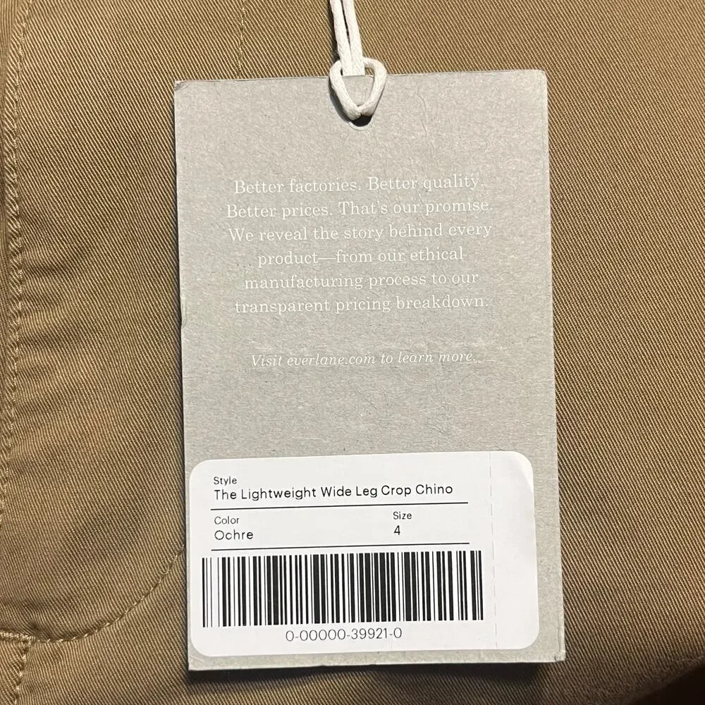 NWT EVERLANE Lightweight Wide-Leg Crop Chino Tan Size 4 Boho Classic Casual Chic - Picture 7 of 8